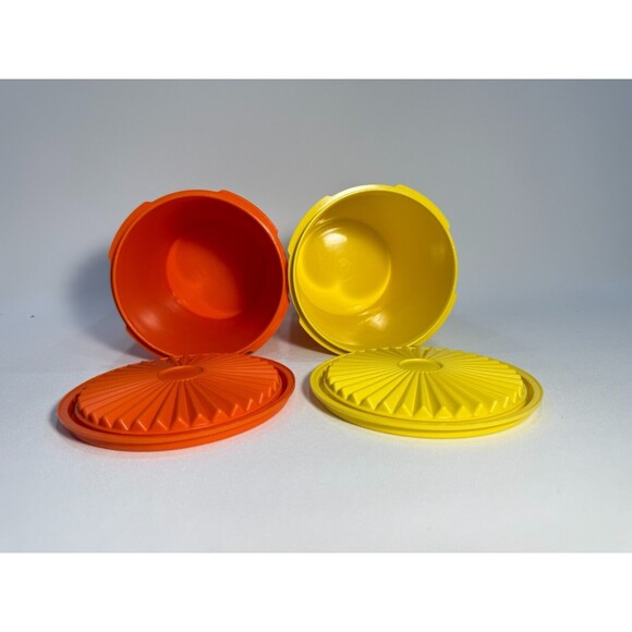 VTG Tupperware Orange Yellow Servalier Canister 811 With Lid Seal USA Set 2 - Picture 5 of 8
